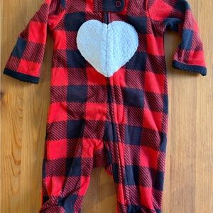 Carter's Red and Black Plaid Footie with Heart